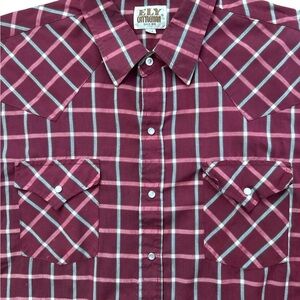 Ely Cattleman Pearl Snap Men’s Plaid Short Sleeve‎ Shirt Size XL Multicolored